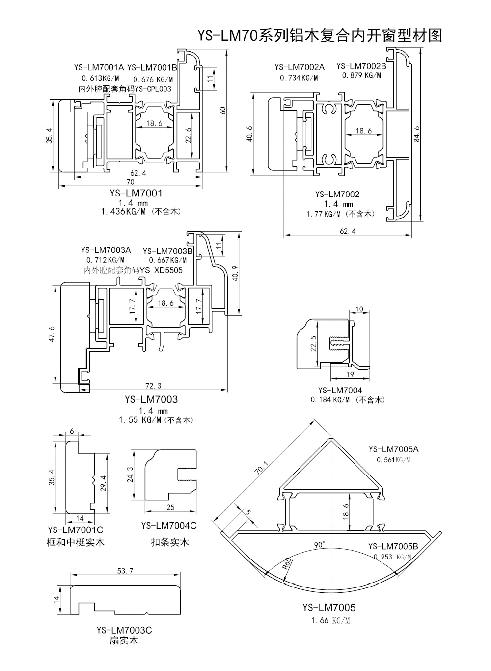 702--70----BH1.4------YS-LM70系列铝木复合内开窗